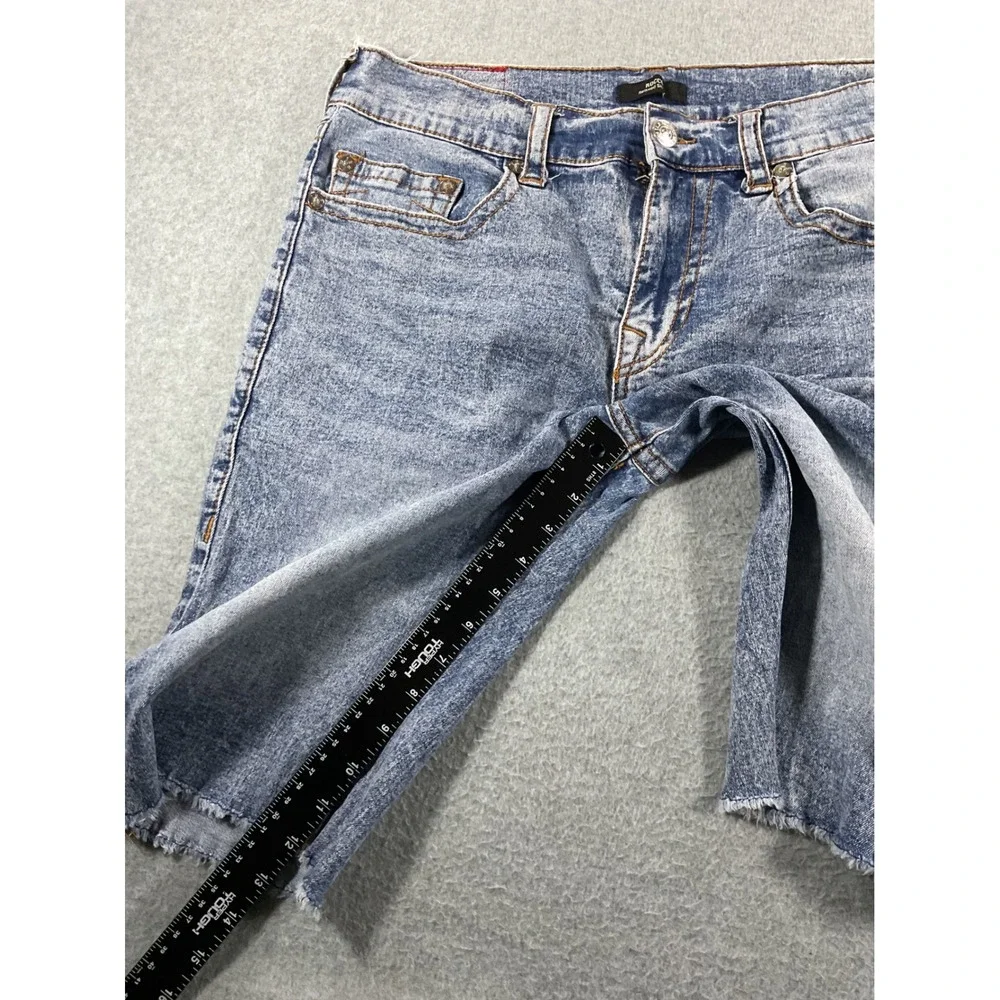 True Religion Rocco Relaxed Skinny Denim Mens 34 Blue Acid Wash Cut Off 1127